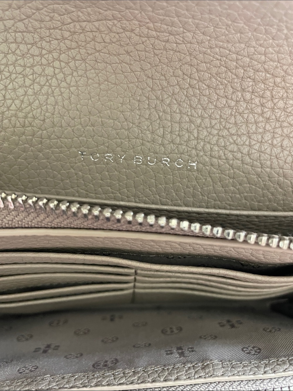Tory Burch Taupe Pebbled Leather Crossbody Shoulder Bag - Picture 8 of 13